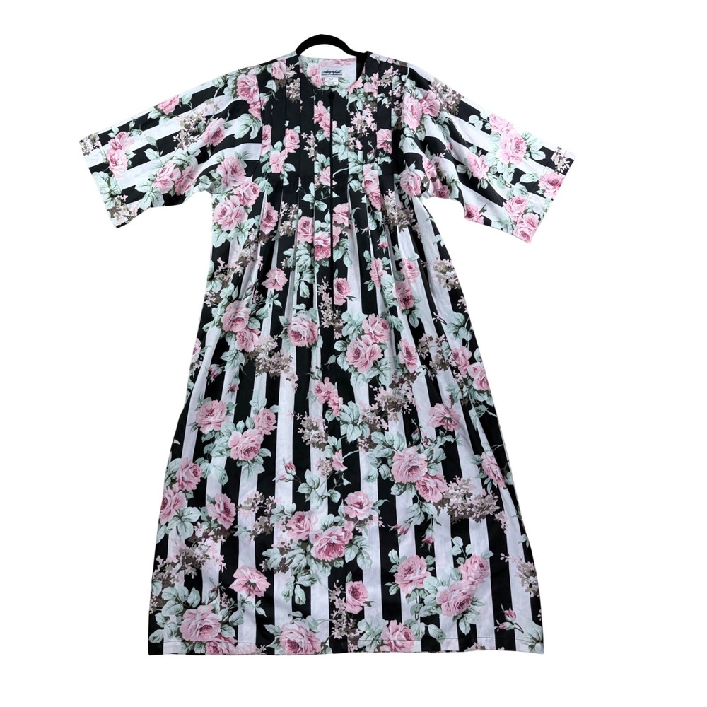 Anthony Richards Floral Striped Lounger Gown Pink Black White Petite Large LP